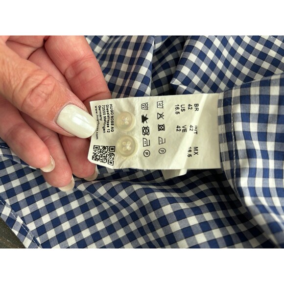 Boss Hugo Boss Slim Fit Easy Iron Blue Plaid Button Up Size‎ 42 - Picture 8 of 8